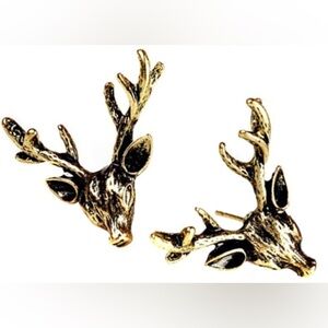 Antique Bronze Deer Stag Fawn Stud Earrings